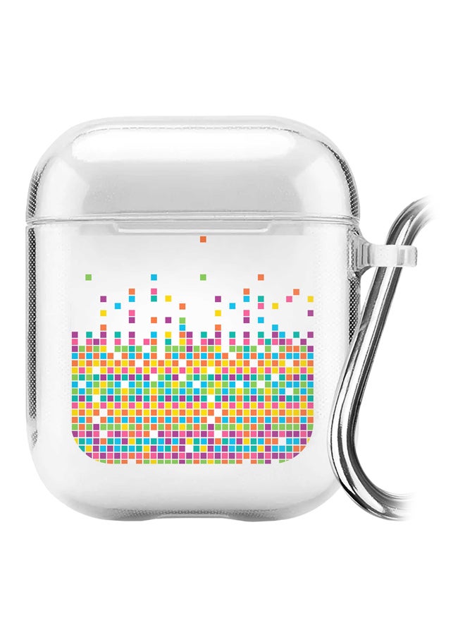 ستايلايزد غطاء حماية من سلسلة كلاسيك بطبعة بلاط متساقط مع حلقة بقفل زنبركي لسماعات Apple AirPods 2/1 شفاف/ وردي/ أخضر - Image 1
