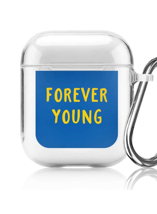 ستايلايزد غطاء حماية بطبعة عبارة "Forever Young" من سلسلة كلاسيك لسماعات أبل آيربودز 2/1 شفاف/ أزرق/ أصفر - Image 5
