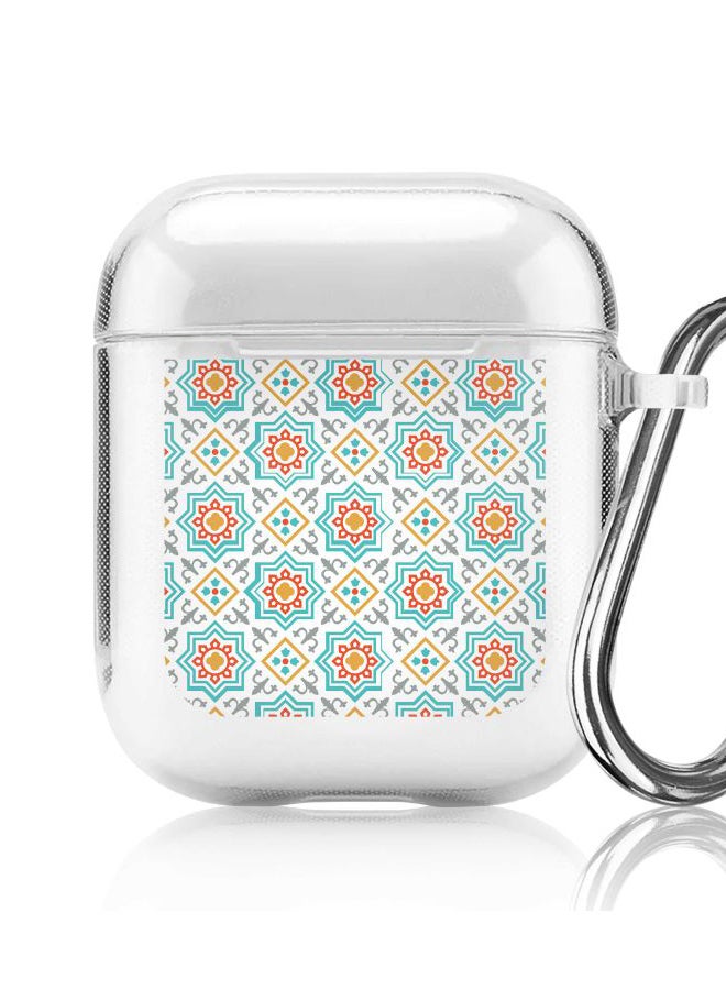 ستايلايزد حافظة حماية واقية من سلسلة كلاسيك كلير بطبعة فسيفساء مغربية لسماعات أبل آيربودز 1/2 شفاف/أزرق/برتقالي - Image 5