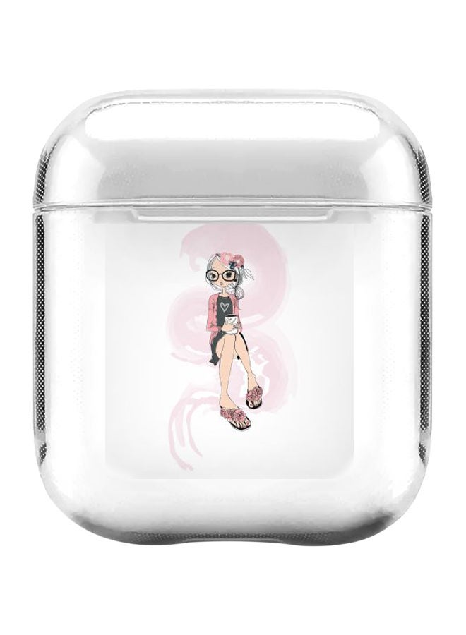 ستايلايزد حافظة حماية بطبعة فتاة رقيقة ومثقفة من سلسلة كلاسيك كلير لسماعات أبل آيربودز 1/2 شفاف/زهري/رمادي - Image 1