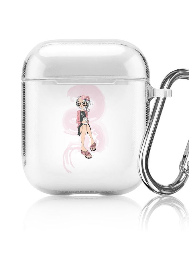 ستايلايزد حافظة حماية بطبعة فتاة رقيقة ومثقفة من سلسلة كلاسيك كلير لسماعات أبل آيربودز 1/2 شفاف/زهري/رمادي - Image 5