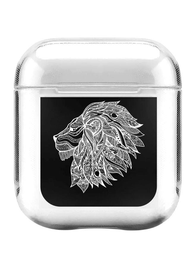 ستايلايزد علبة من سلسلة كلاسيك مزين بطبعة مجردة لأسد لسماعات أبل آيربودز 1‏/2 شفاف/أسود/أبيض - Image 1
