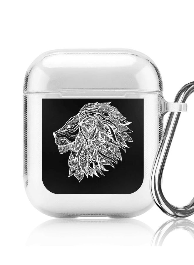 ستايلايزد علبة من سلسلة كلاسيك مزين بطبعة مجردة لأسد لسماعات أبل آيربودز 1‏/2 شفاف/أسود/أبيض - Image 5
