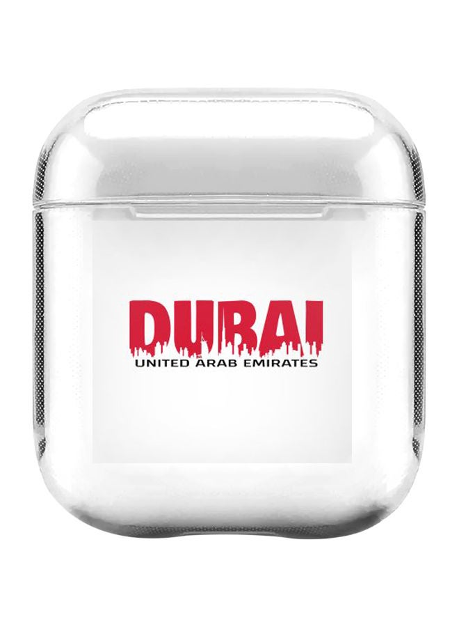 ستايلايزد غطاء حماية من سلسلة كلاسيك مزين بطبعة أفق مدينة دبي لسماعة أبل آيربودز 1/2 شفاف/ أحمر/ أسود - Image 1