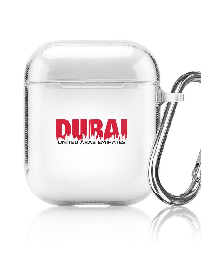 ستايلايزد غطاء حماية من سلسلة كلاسيك مزين بطبعة أفق مدينة دبي لسماعة أبل آيربودز 1/2 شفاف/ أحمر/ أسود - Image 5