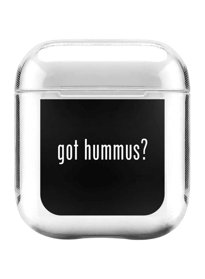 ستايلايزد حافظة من سلسلة كلاسيك بطبعة عبارة "?Got Hummus" لسماعات أبل آيربودز 1/2 شفاف/أسود/أبيض - Image 1