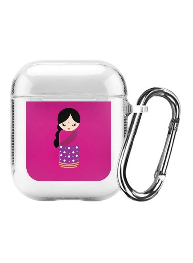ستايلايزد غطاء حماية من سلسلة كلاسيك بتصميم دمية هندية لسماعة أبل آيربودز 1/2 شفاف/وردي/أسود - Image 1
