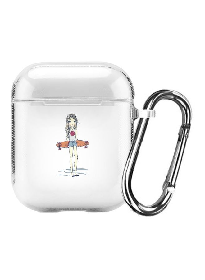 Stylizedd Classic Series Skater Girl Printed Case For Apple AirPods 1/2 Clear/Orange/Blue - Image 1