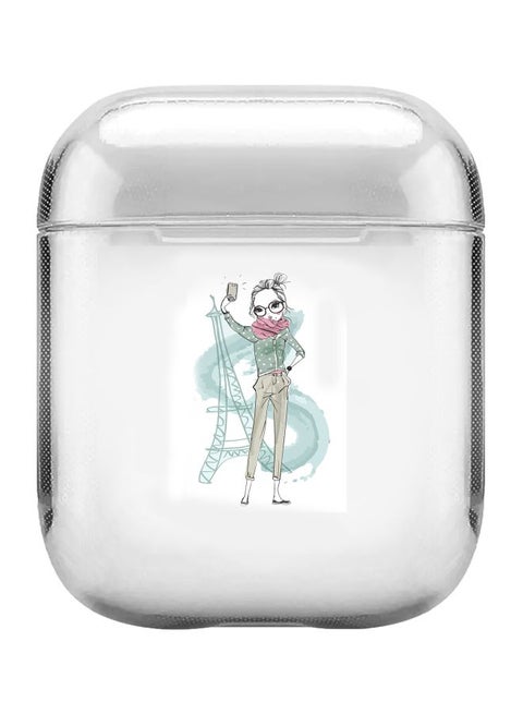 Selfie By Eiffel Printed Protective Cover For Apple AirPods 2/1 Clear/Blue