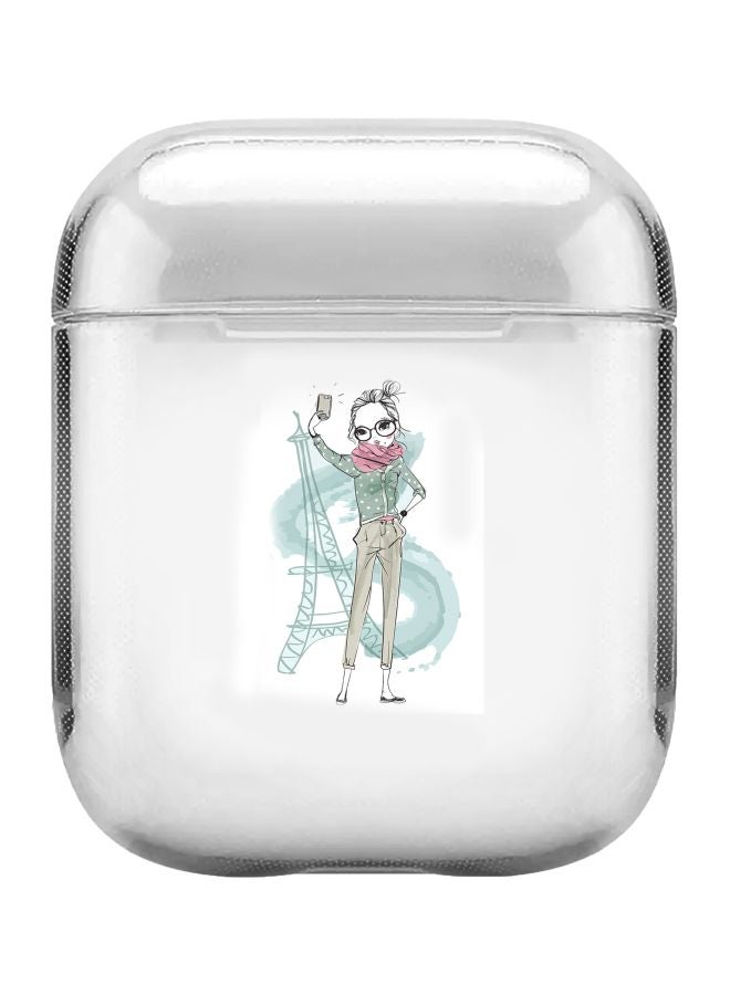 Selfie By Eiffel Printed Protective Cover For Apple AirPods 2/1 Clear/Blue