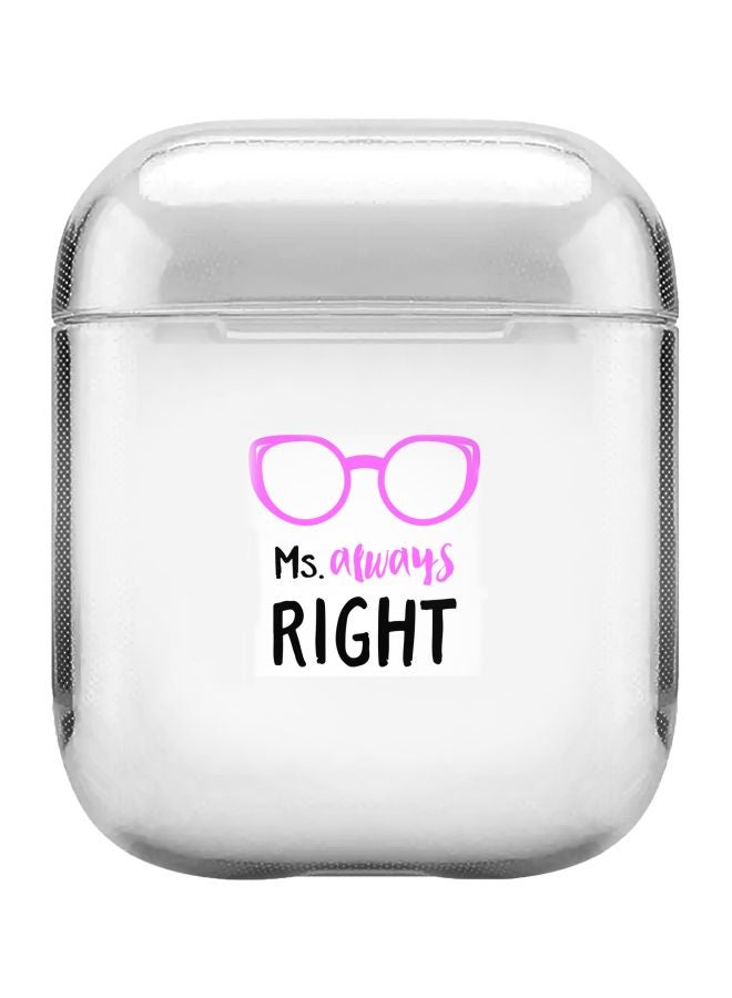 ستايلايزد غطاء حماية بطبعة عبارة "Ms. Always Right" لسماعات أبل آيربودز 2/1 شفاف/وردي/أسود - Image 1