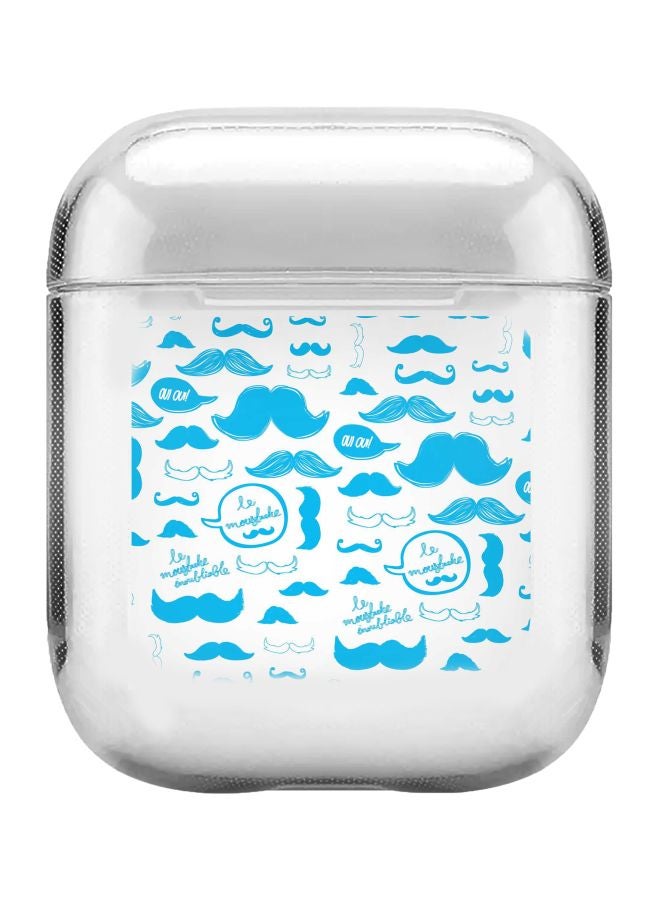 ستايلايزد غطاء حماية بطباعة "Le Moustache" لسماعة أبل آيربودز 2/1 شفاف/أزرق - Image 1