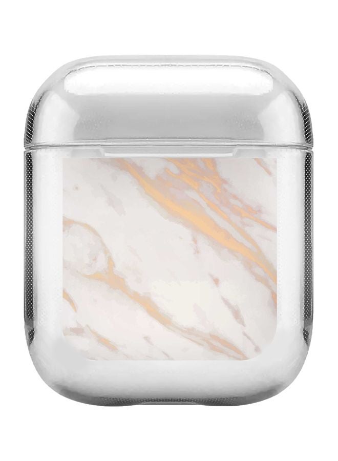 ستايلايزد غطاء حماية بطبعة بنمط رخامي لسماعات أبل آيربودز 2/1 أبيض/بيج/شفاف - Image 1