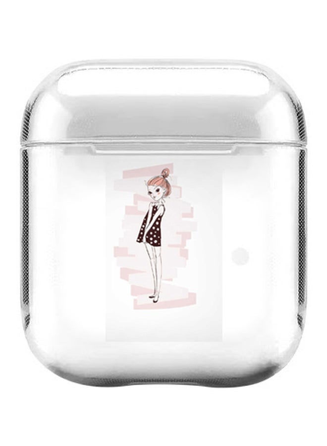 ستايلايزد حافظة حماية بطبعة مراهقة خجولة لسماعات أبل آيربودز 1/2 شفاف/وردي/أسود - Image 1