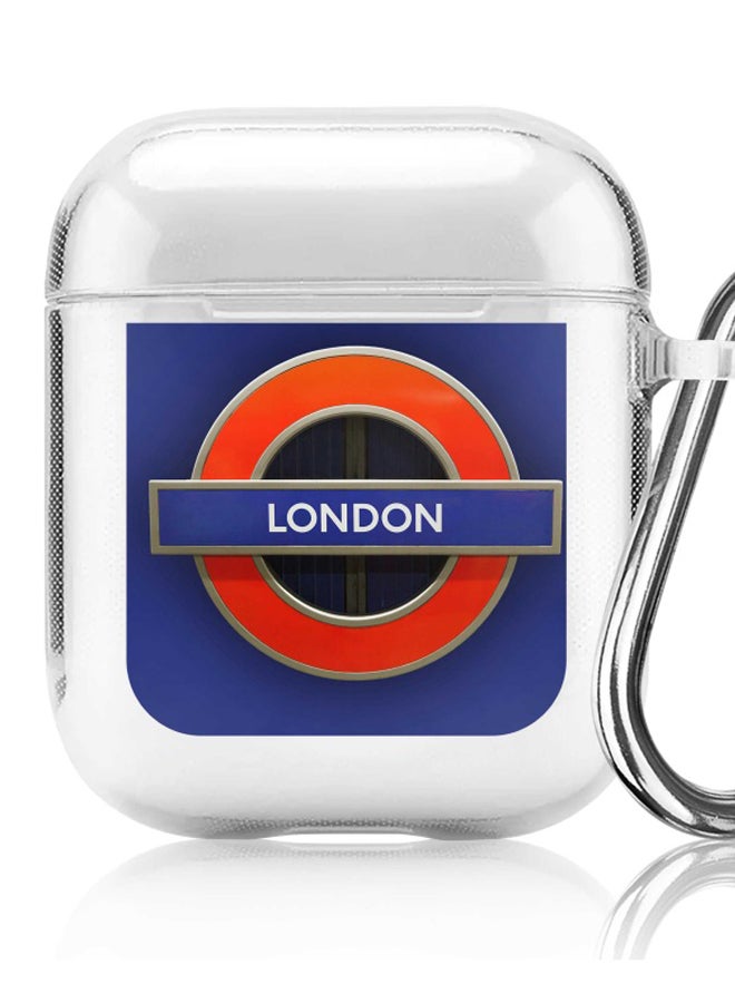 ستايلايزد علبة حماية بطبعة لافتة تحذيرية وكلمة "London" لسماعات أبل آير بودز 2/1 أزرق/أحمر/أبيض - Image 5