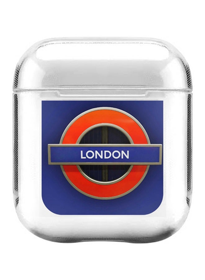 ستايلايزد علبة حماية بطبعة لافتة تحذيرية وكلمة "London" لسماعات أبل آير بودز 2/1 أزرق/أحمر/أبيض - Image 1