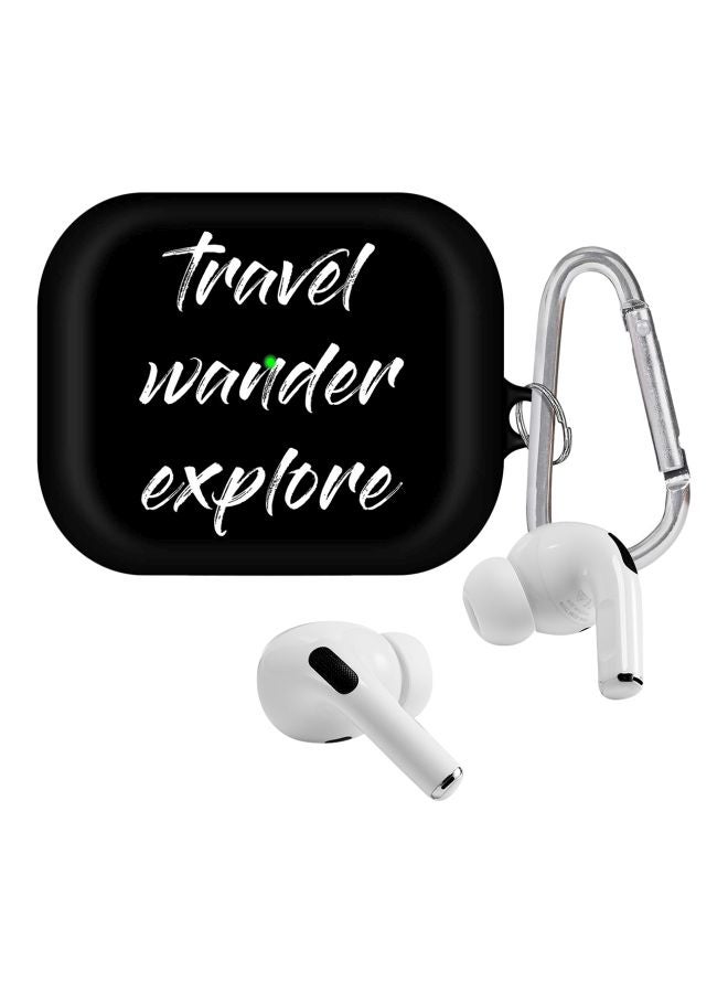 Stylizedd Travel Wander Explore Printed Cover With Carabiner For Apple AirPods Pro Black/White/Silver - Image 2