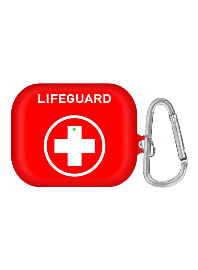 Stylizedd Lifeguard Printed Protective Cover With Carabiner For Apple AirPods Pro Red/White/Silver - Image 1