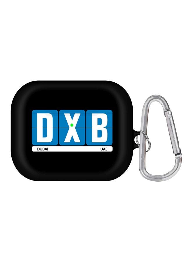 ستايلايزد غطاء حماية واقٍ بطبعة عبارة "DXB Dubai" ومزود بحلقة معدنية لسماعات أبل آيربودز برو أسود/أزرق/أبيض - Image 1