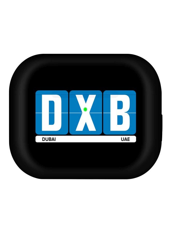 ستايلايزد غطاء حماية واقٍ بطبعة عبارة "DXB Dubai" ومزود بحلقة معدنية لسماعات أبل آيربودز برو أسود/أزرق/أبيض - Image 2