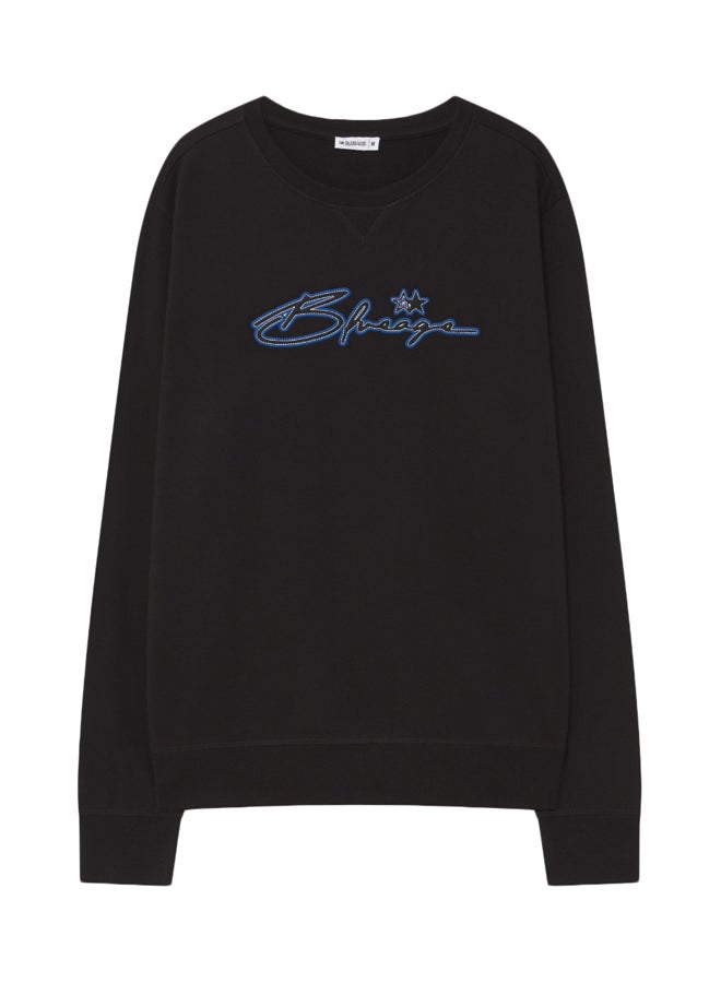 BlueAge Text Print Sweatshirt Black - Image 4