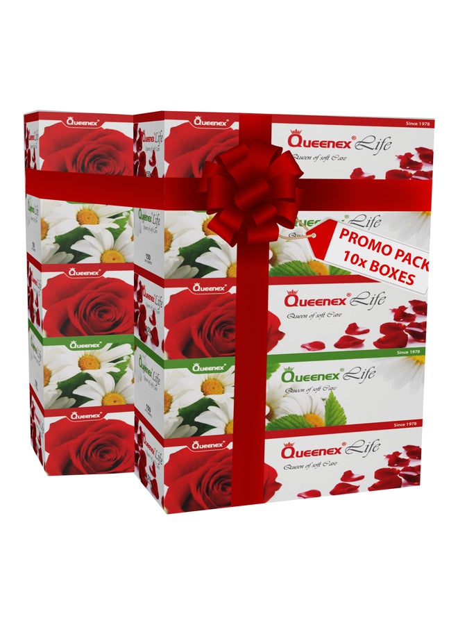 Queenex - Pack of 10 Box Life Facial Tissues white 19X17.2cm - Image 1