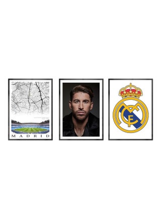 Set Of 3 Sergio Ramos, Real Madrid, Santiago Bernabeu Stadium Posters With Frame Multicolour 30x40cm - v1600778099/N40202100A_1