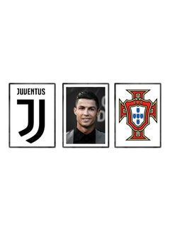 Set Of 3 Cristiano Ronaldo, Juventus, Portugal Posters With Frame Multicolour 30x40cm
