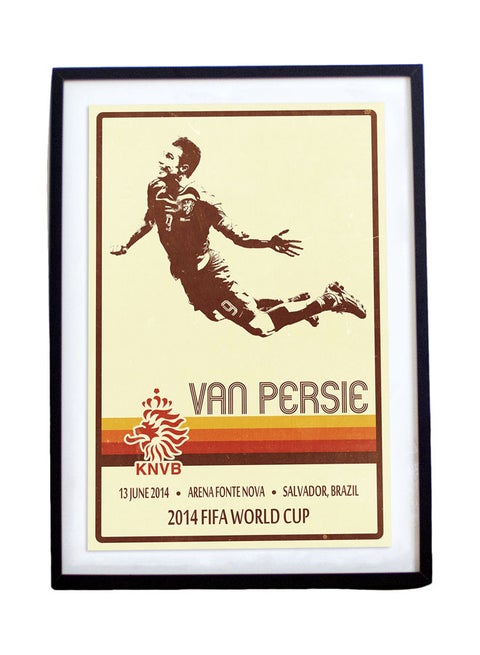 Robin Van Persie Netherlands World Cup Header Goal Retro Vintage Posters With Frame Multicolour 50x40cm