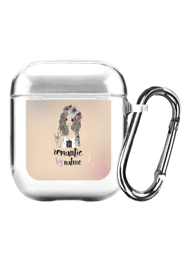 ستايلايزد غطاء حماية من سلسلة كلاسيك بطبعة عبارة "Romantic By Nature" لسماعات أبل آيربودز 1/2 شفاف/بيج/أسود - Image 1