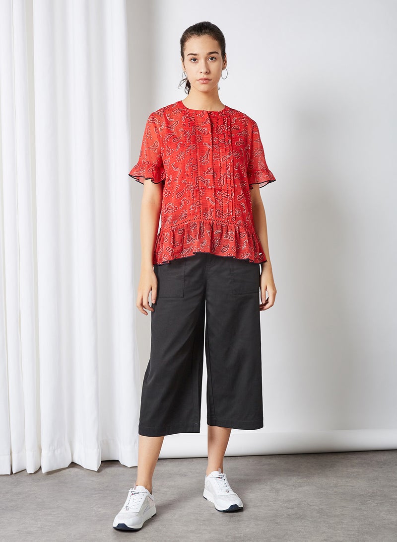TOMMY JEANS High Rise Wide Leg Cropped Trousers Black - Image 1