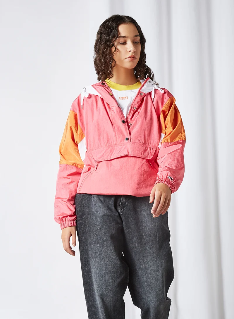 TOMMY JEANS Colourblock Popover Hooded Jacket Glamour Pink / Multi