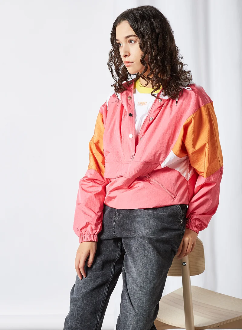 TOMMY JEANS Colourblock Popover Hooded Jacket Glamour Pink / Multi