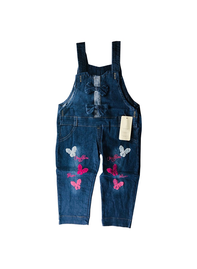 Butterfly Embroidered Denim Dungaree Blue/Pink - Image 1