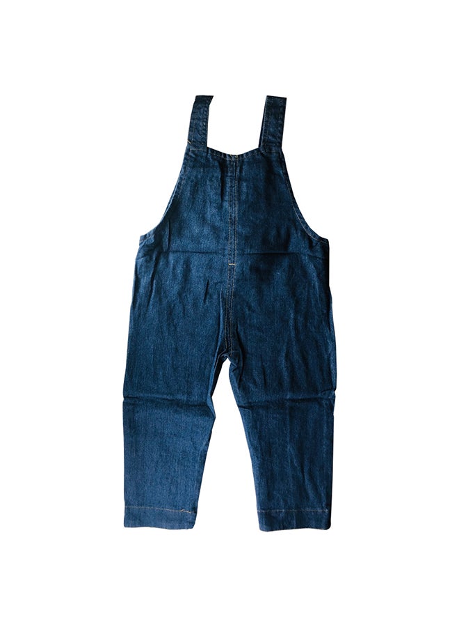 Butterfly Embroidered Denim Dungaree Blue/Pink - Image 2