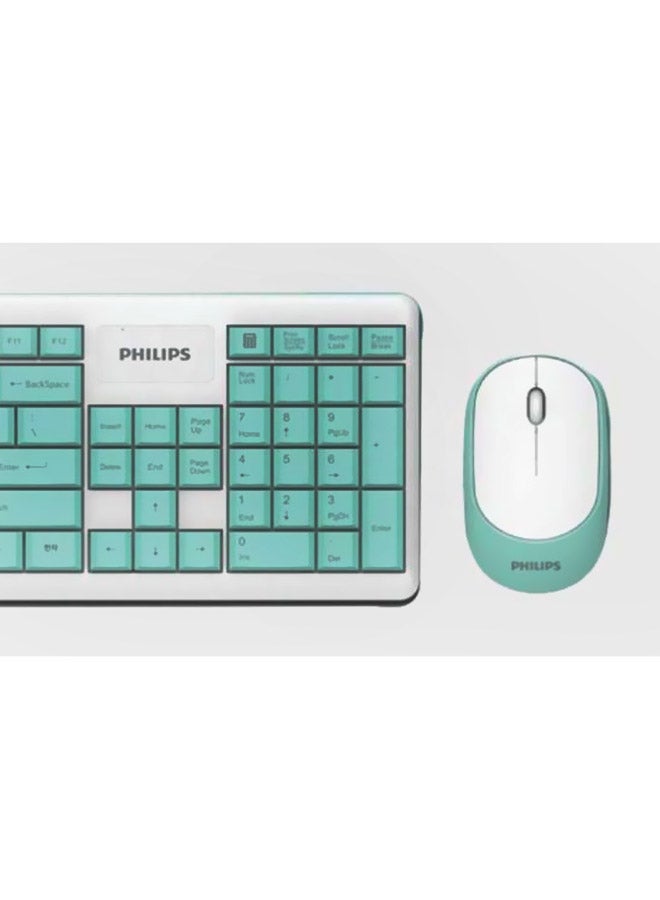 Philips - Wireless Keyboard With Mouse Set Cyan/White - Image 1