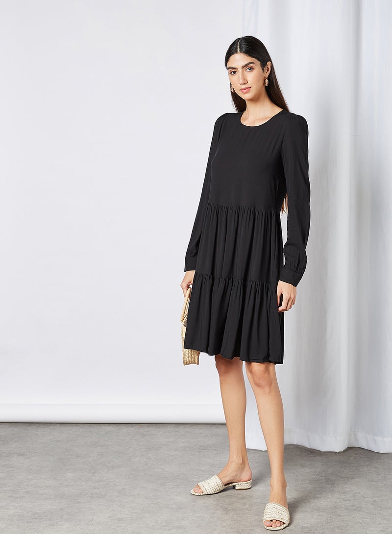 VERO MODA Tiered Hem Long Sleeve Dress Black  - Image 2