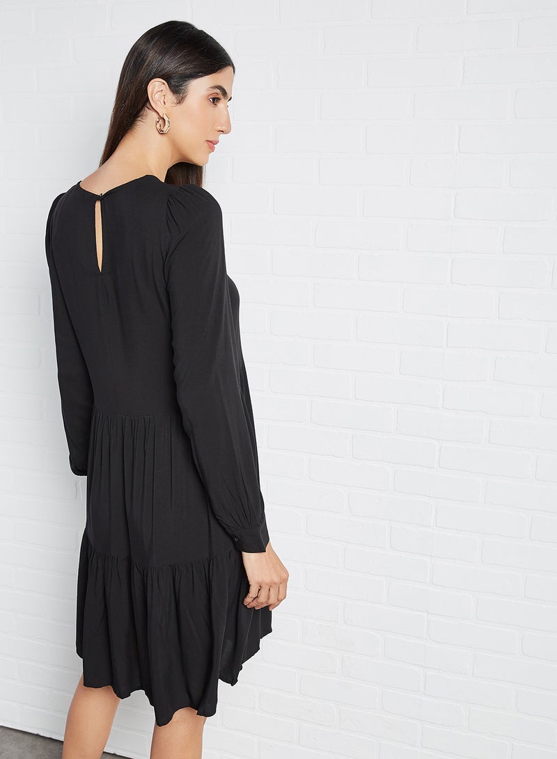 VERO MODA Tiered Hem Long Sleeve Dress Black  - Image 3
