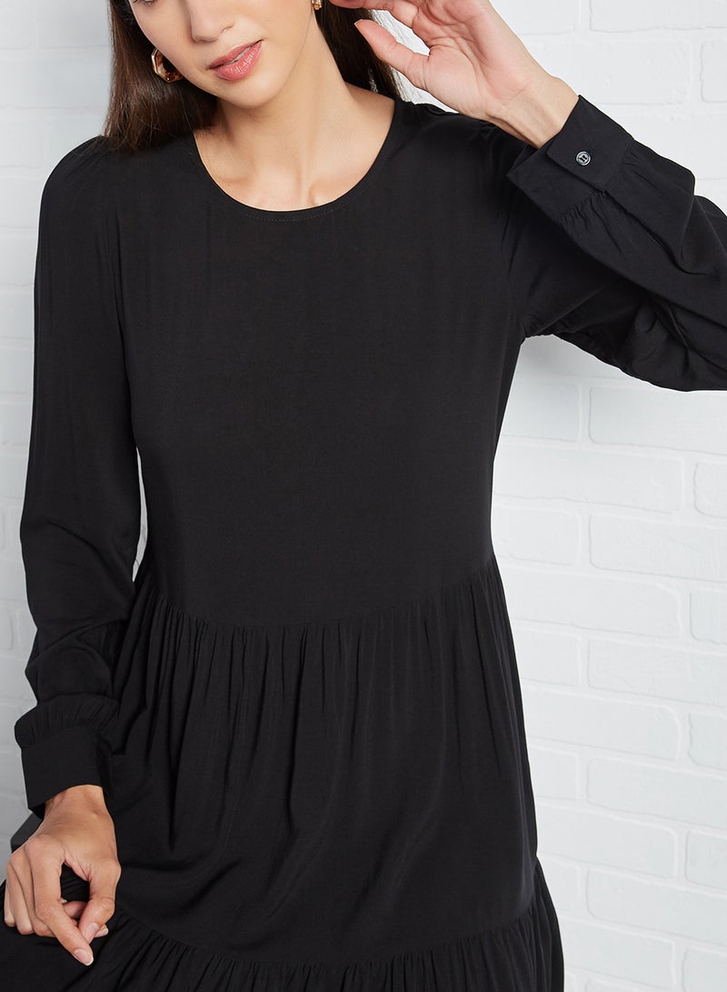 VERO MODA Tiered Hem Long Sleeve Dress Black  - Image 4