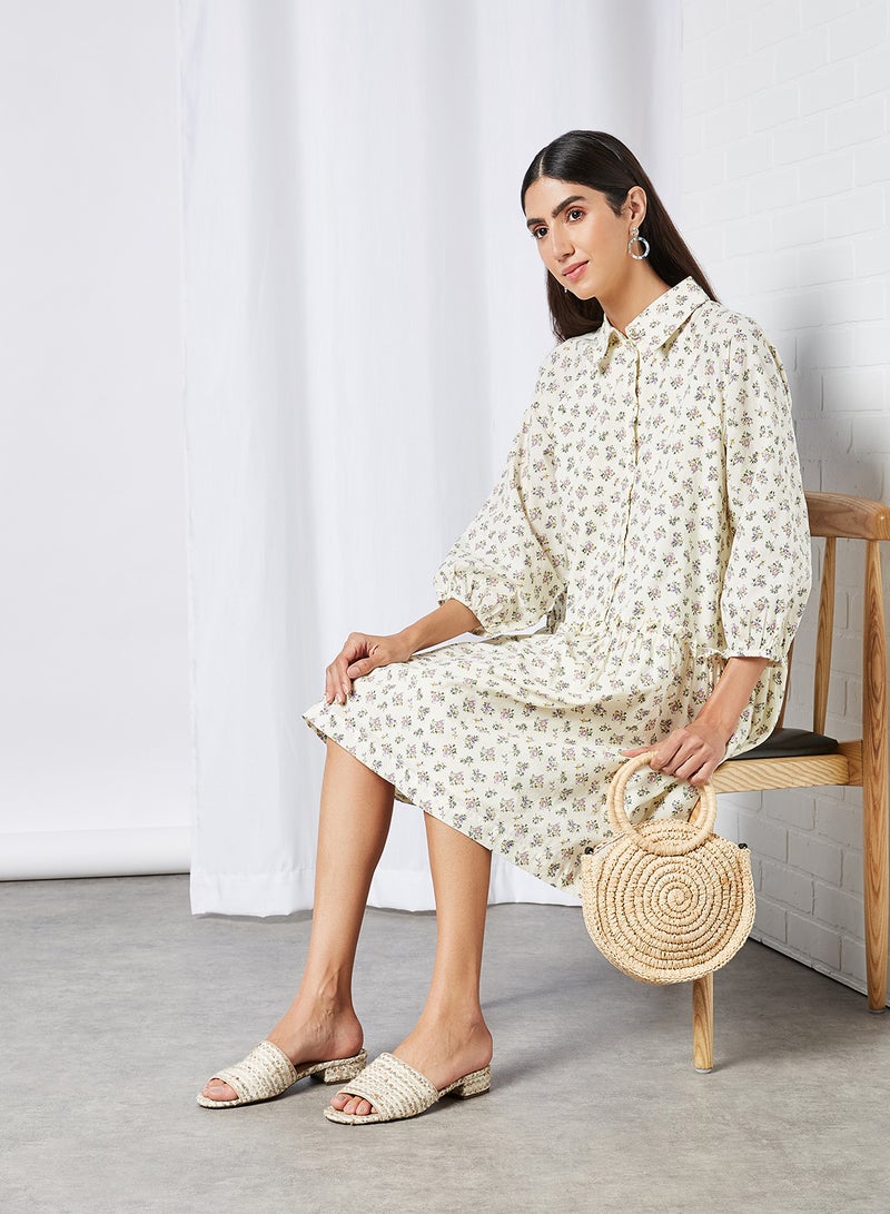 Y.A.S - Cala Shirt Dress Eggnog Aop - Image 1