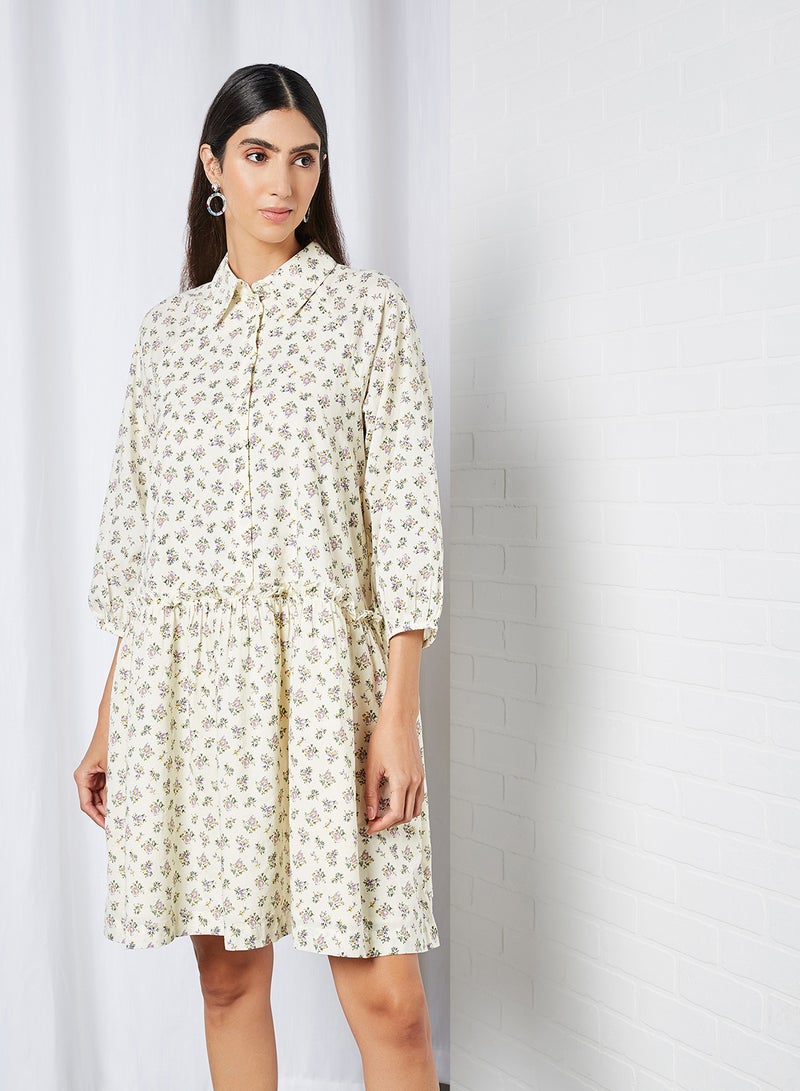 Y.A.S - Cala Shirt Dress Eggnog Aop - Image 1