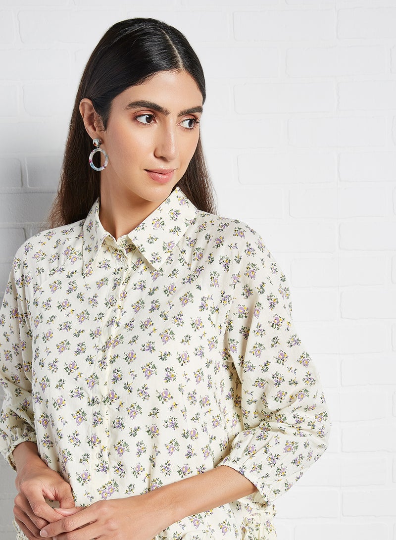 Y.A.S - Cala Shirt Dress Eggnog Aop - Image 1