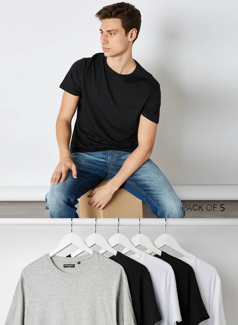 برايف سول Harris T-Shirt (Pack of 5) Black/White/Lt Grey Marl