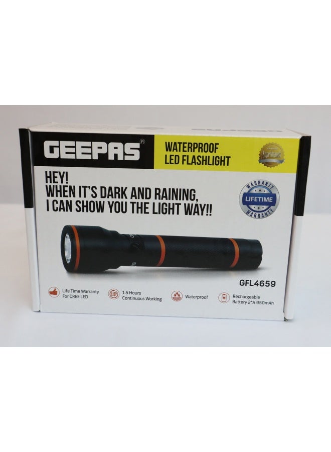GEEPAS Waterproof LED Flashlight With Battery And Charger Black/Orange - Image 2