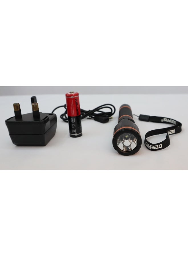 GEEPAS Waterproof LED Flashlight With Battery And Charger Black/Orange - Image 3