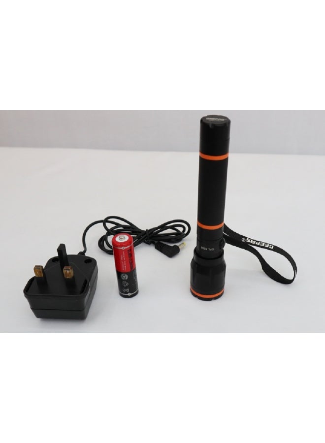 GEEPAS Waterproof LED Flashlight With Battery And Charger Black/Orange - Image 4