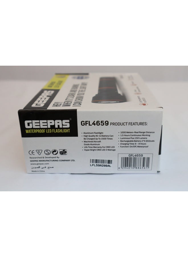 GEEPAS Waterproof LED Flashlight With Battery And Charger Black/Orange - Image 5
