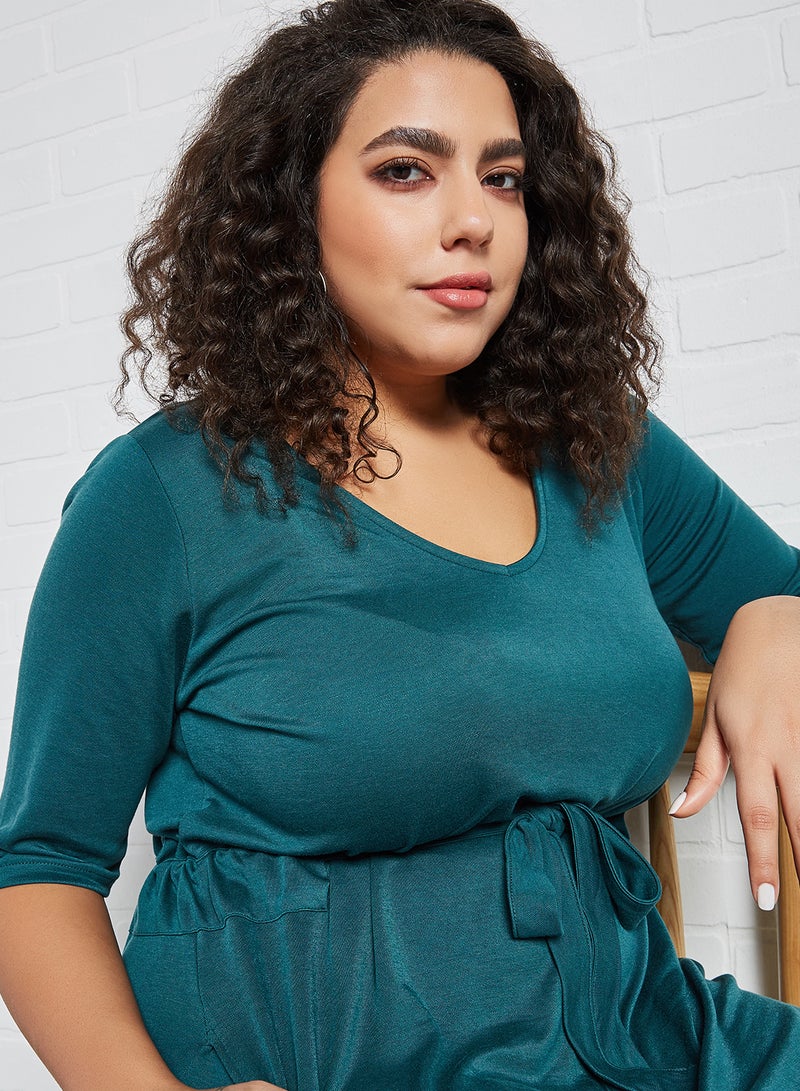 VERO MODA - Waist Tie Knit Dress Sea Moss - Image 1