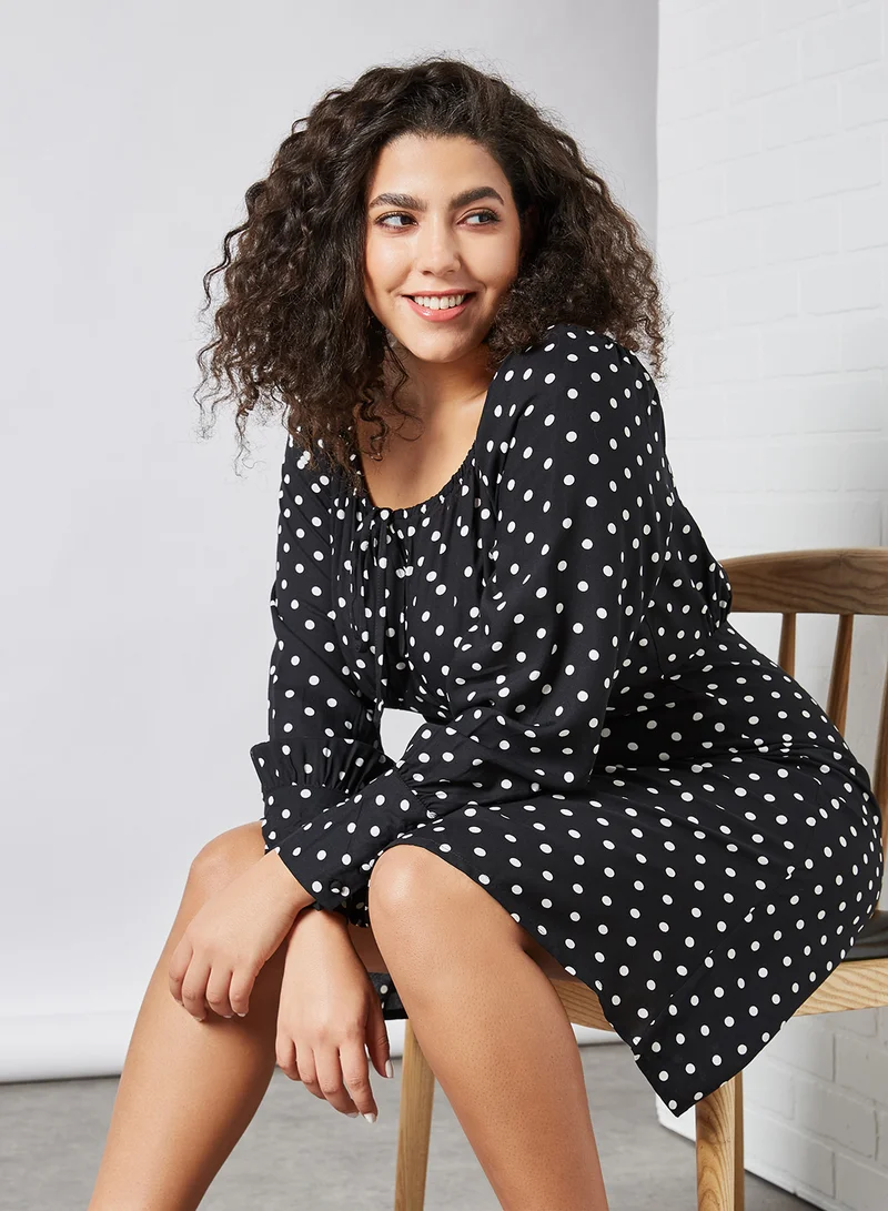 VERO MODA Polka Dot Midi Dress Black