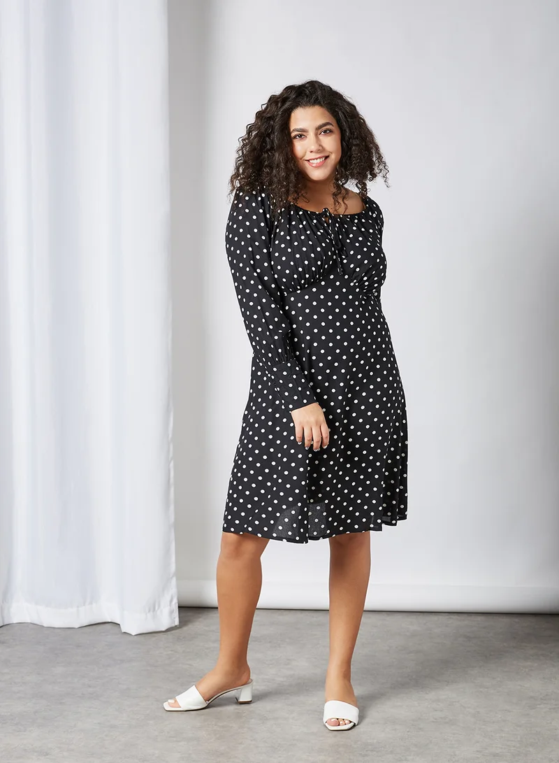 VERO MODA Polka Dot Midi Dress Black